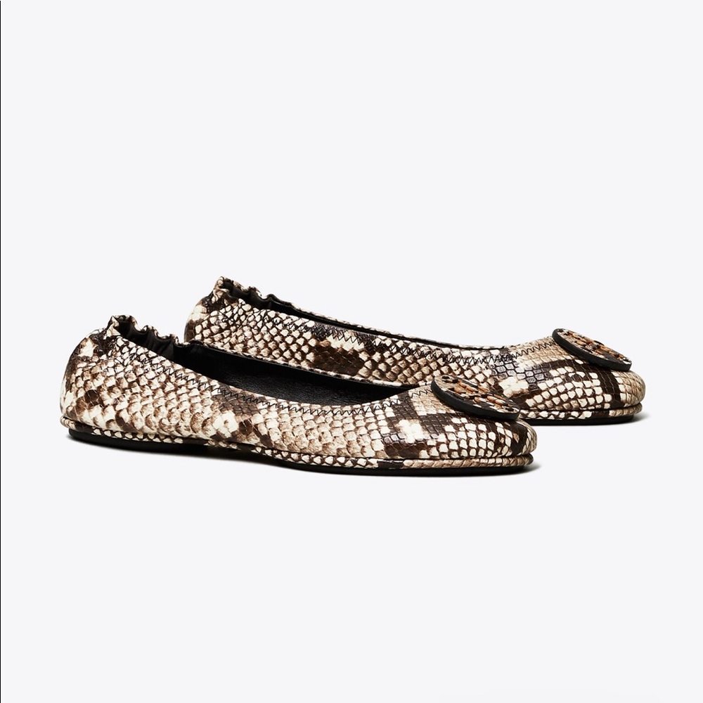 NIB Tory Burch Snake Embossed Leather Minnie Flats - Picture 3 of 5